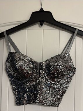 Charlotte Russe Gray Sequin Bustier Top